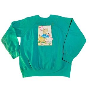 Vintage Womens Christmas Tultex  SzL Sweatshirt Cute Mouse With Candy Cane